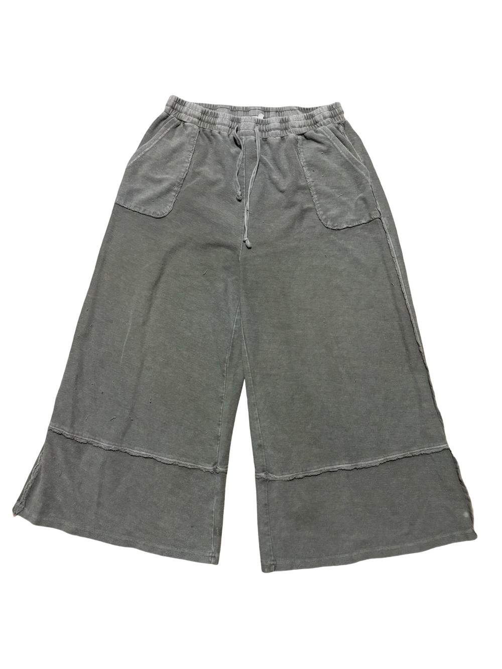Easel Olive Southern Exposure Wide Leg Cropped Lagenlook Boho Pants Large
